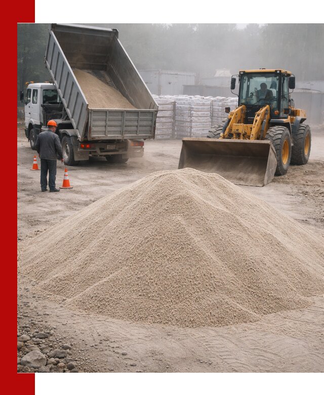 Кварцевый песок фракция 0–8 для стройработ в Зиме