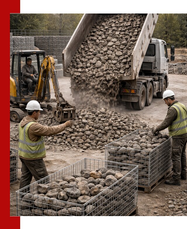 Камень для габионов фракция 100–201 в Зиме