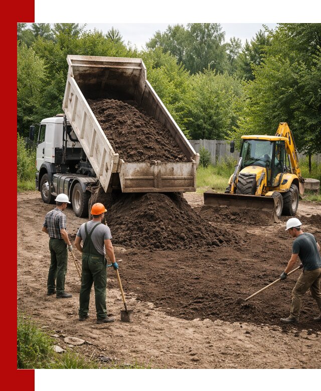 Доставка и укладка грунта для выравнивания участка в Зиме