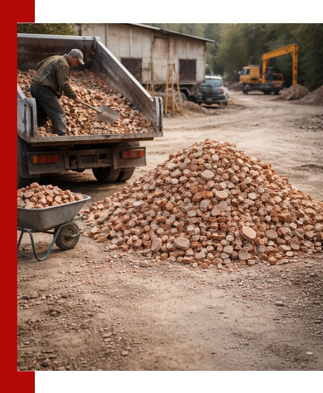 Доставка и подушка из боя кирпича с разгрузкой в Зиме