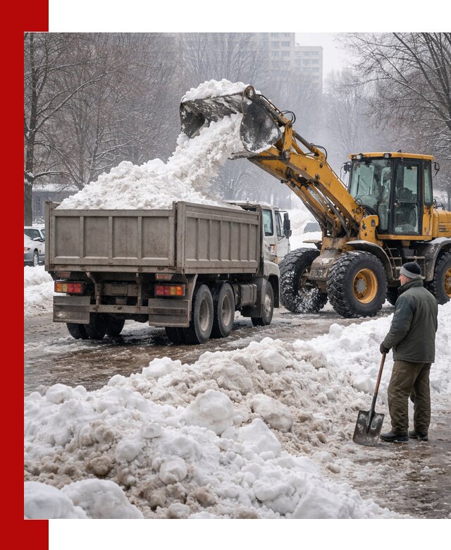 Вывоз снега грузовой техникой в Зиме оперативно и чисто