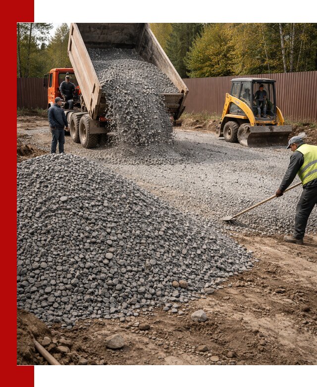 Отсыпка участка щебнем с доставкой и уплотнением в Зиме